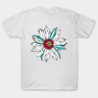 White Teal Yellow Red Daisy Flower T-Shirt